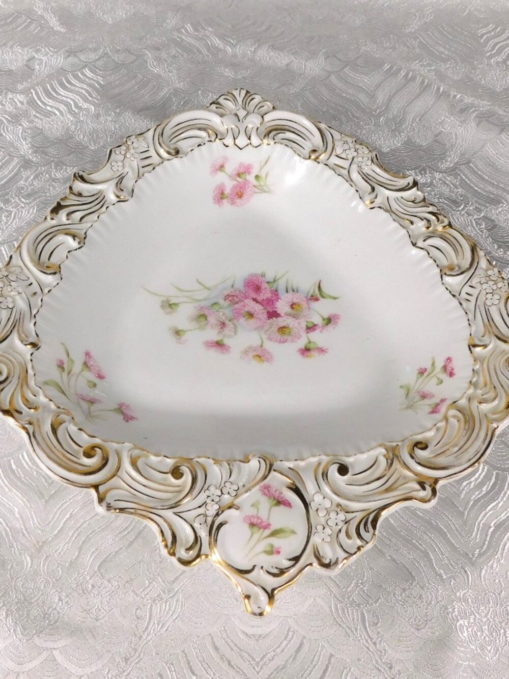 Carl Tielsch White Floral Triangular Bowl # 27644